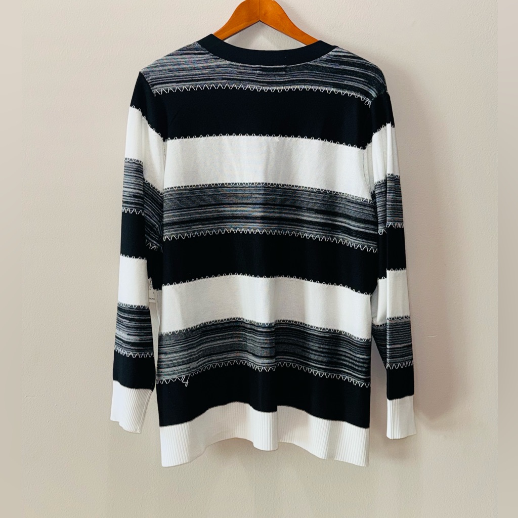 89th Madison New Women Striped Open Front Black White Cardigan Sweater, 2x — image 7 of 8